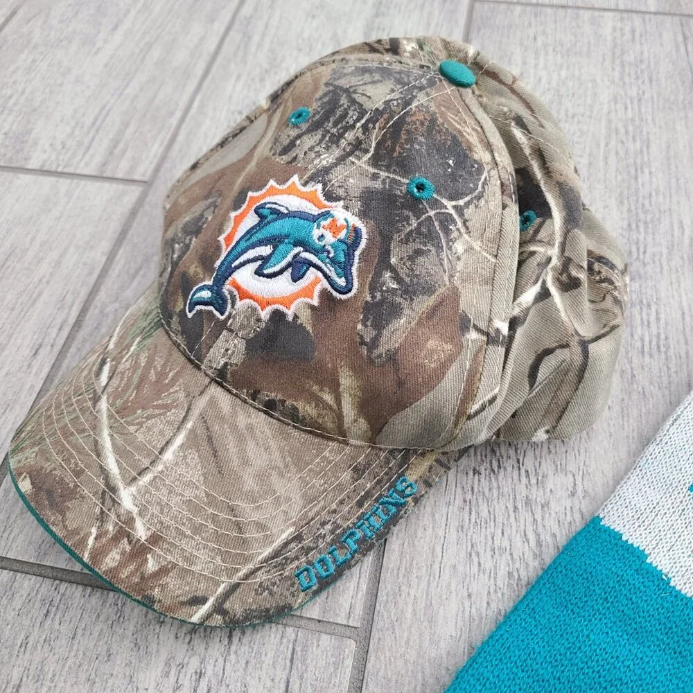 NFL Miami Dolphins Camo Hat & Knit Scarf Set Team Apparel One Size
